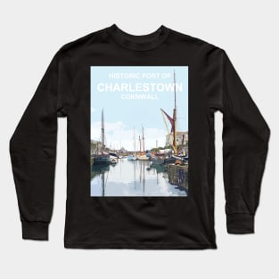 Historic Port Charlestown Cornwall.  Cornish gift Kernow Travel location poster, St Austell Long Sleeve T-Shirt